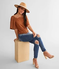 Scalloped Crochet Square Neck Top