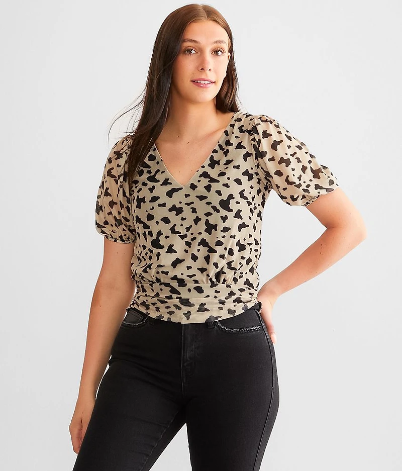 Animal Print Mesh Top