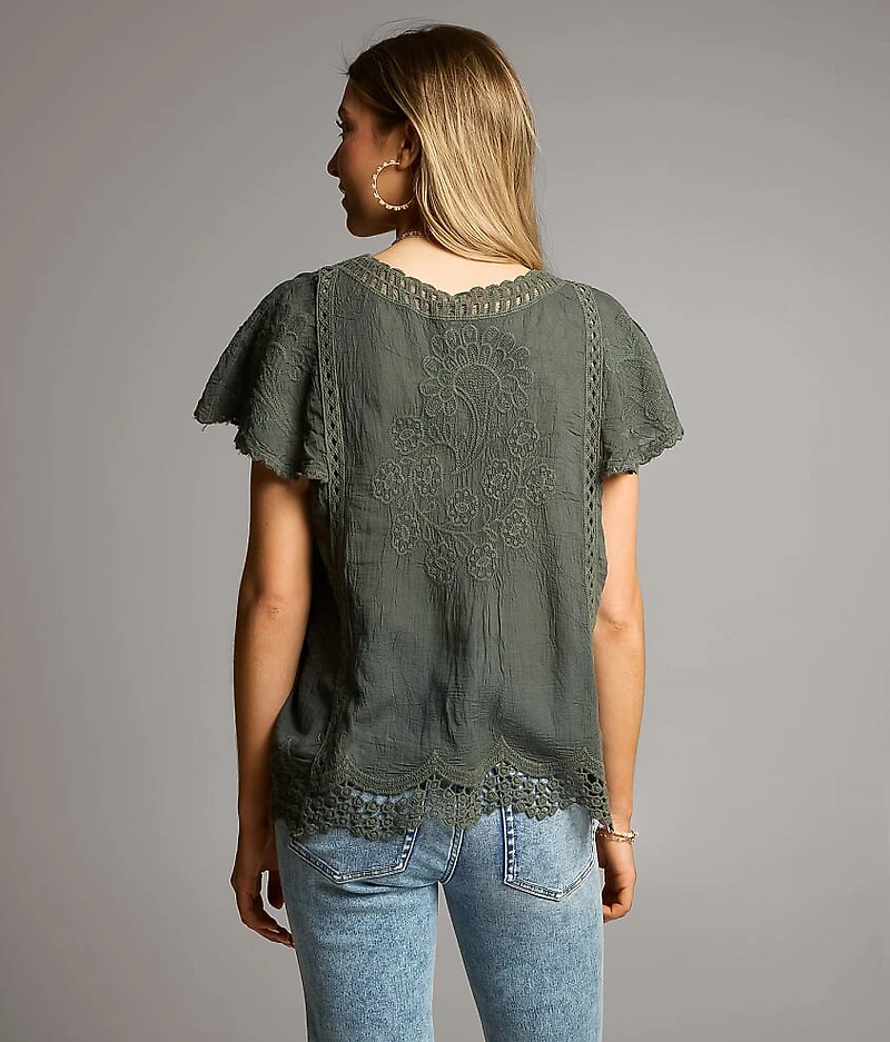 Embroidered Crochet Top