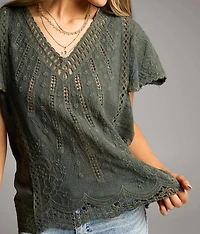 Embroidered Crochet Top