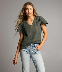 Embroidered Crochet Top