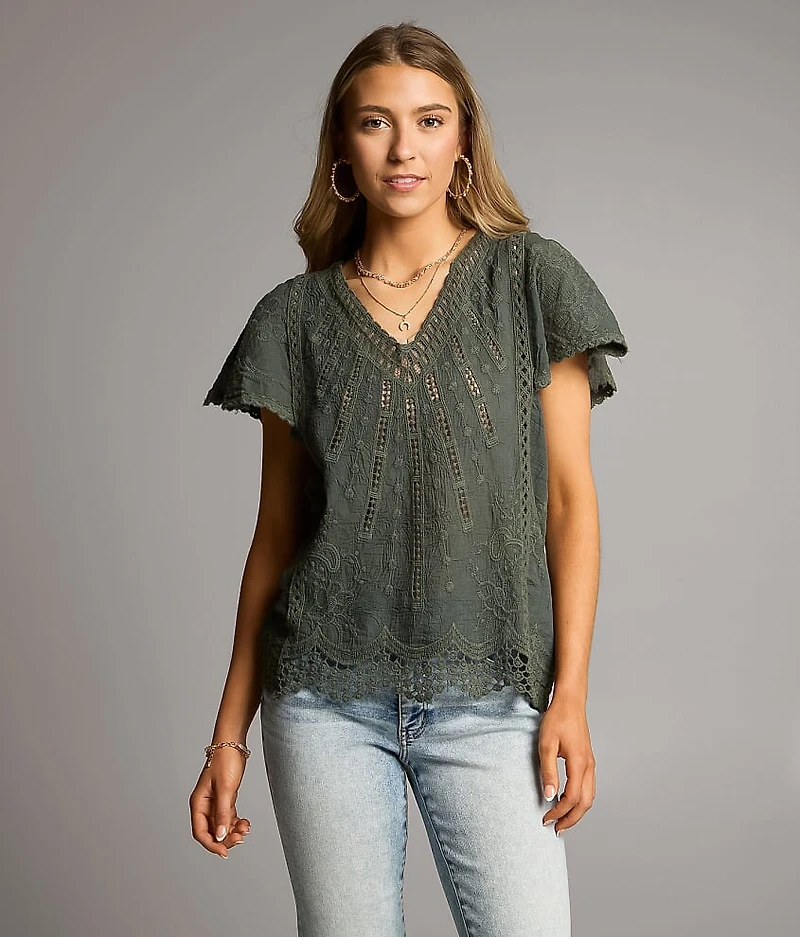 Embroidered Crochet Top