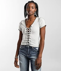 Ribbed Lace-up Top