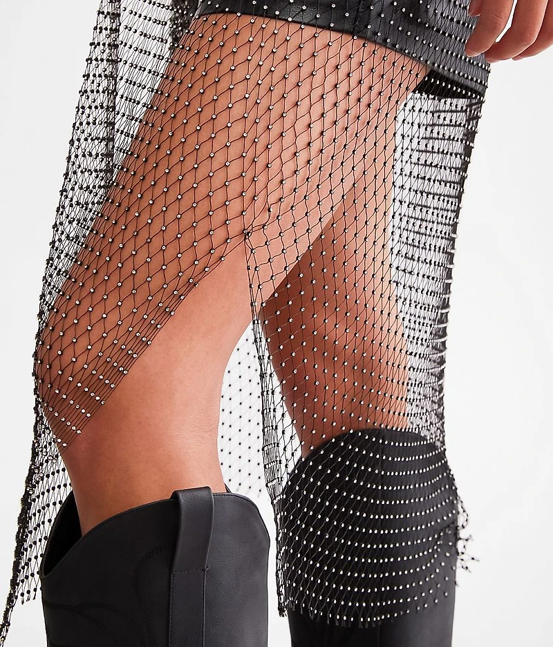 Rhinestone Mesh Kimono - One Size