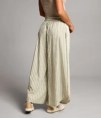 Striped Eyelet Cropped Wide Leg Pant