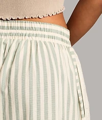 Striped Eyelet Cropped Wide Leg Pant