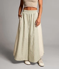 Striped Eyelet Cropped Wide Leg Pant
