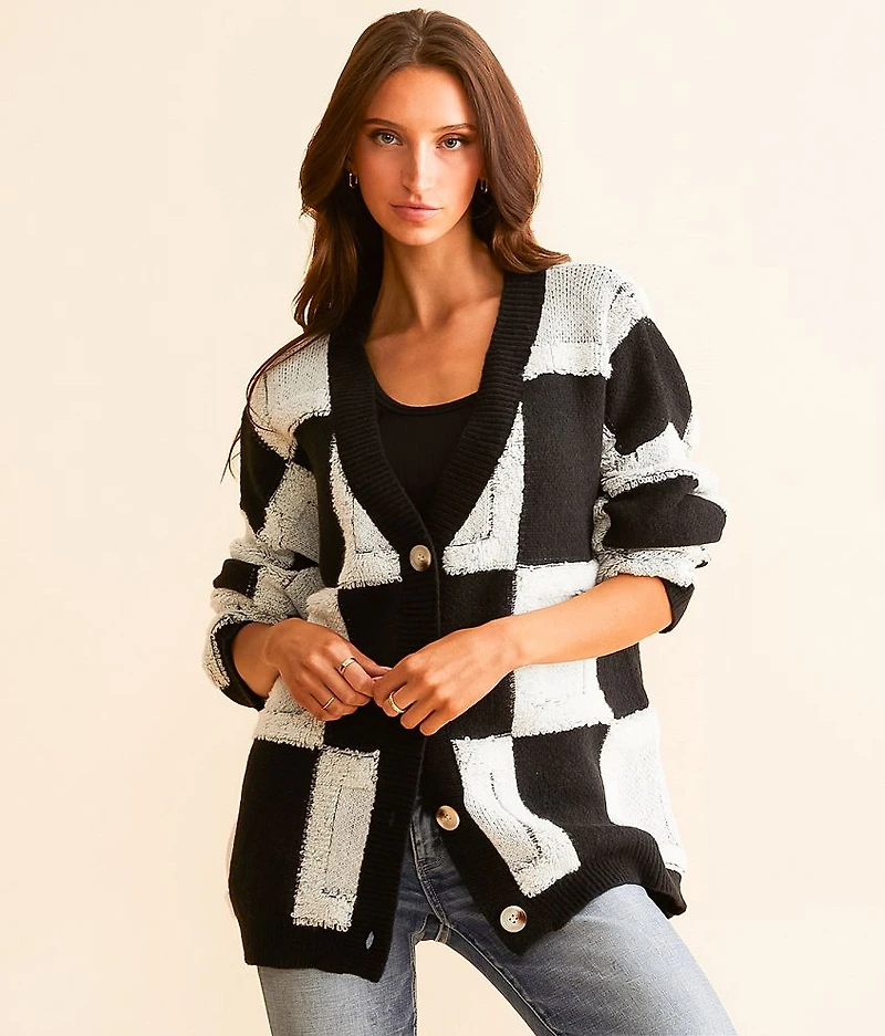 Checkered Cardigan Sweater