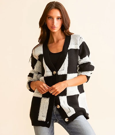 Checkered Cardigan Sweater