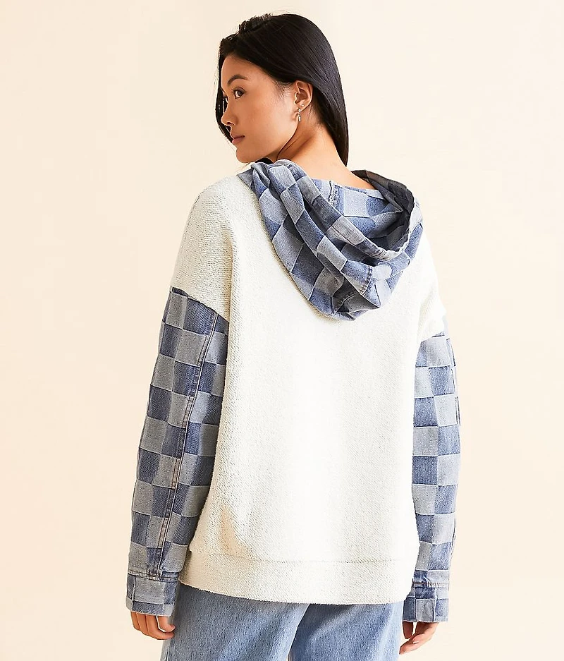 Checkered Denim Hooded Sweatshirt