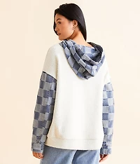 Checkered Denim Hooded Sweatshirt