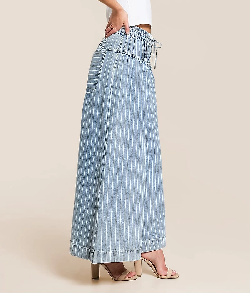 Striped Denim Wide Leg Jean