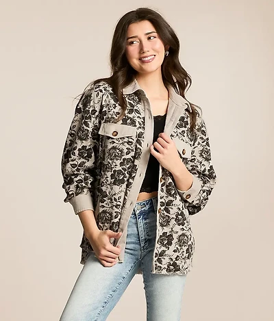 Floral Denim Boyfriend Shacket