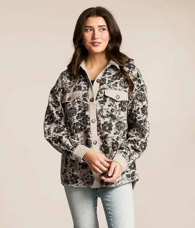 Floral Denim Boyfriend Shacket