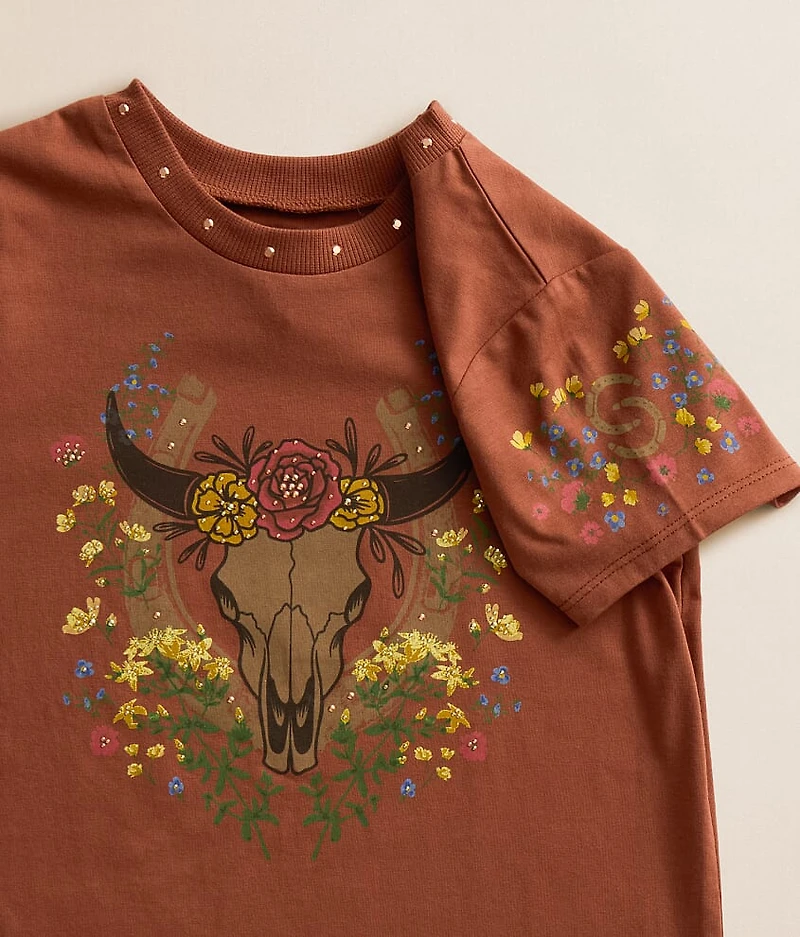 Girls - Floral Steer T-Shirt