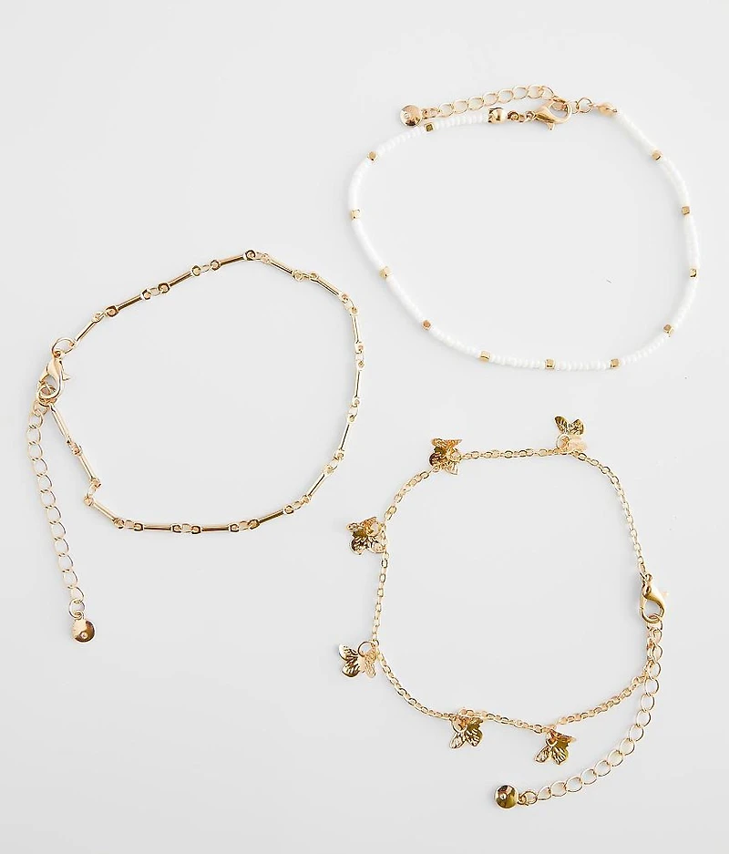 3 Pack Butterfly Ankle Bracelet Set