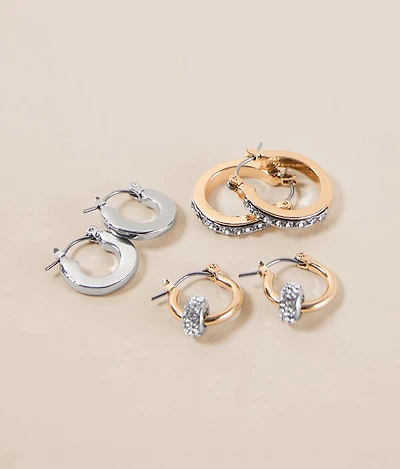 3 Pack Mixed Glitz Hoop Earring Set