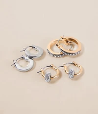 3 Pack Mixed Glitz Hoop Earring Set