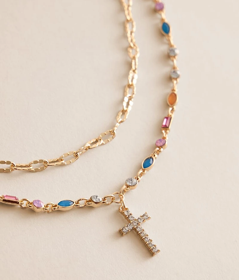 Glitz Cross Tiered Necklace