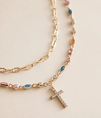 Glitz Cross Tiered Necklace