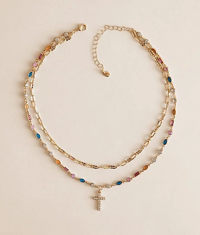 Glitz Cross Tiered Necklace