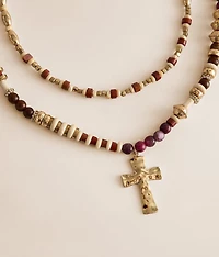 2 Pack Beaded Cross Necklace Set