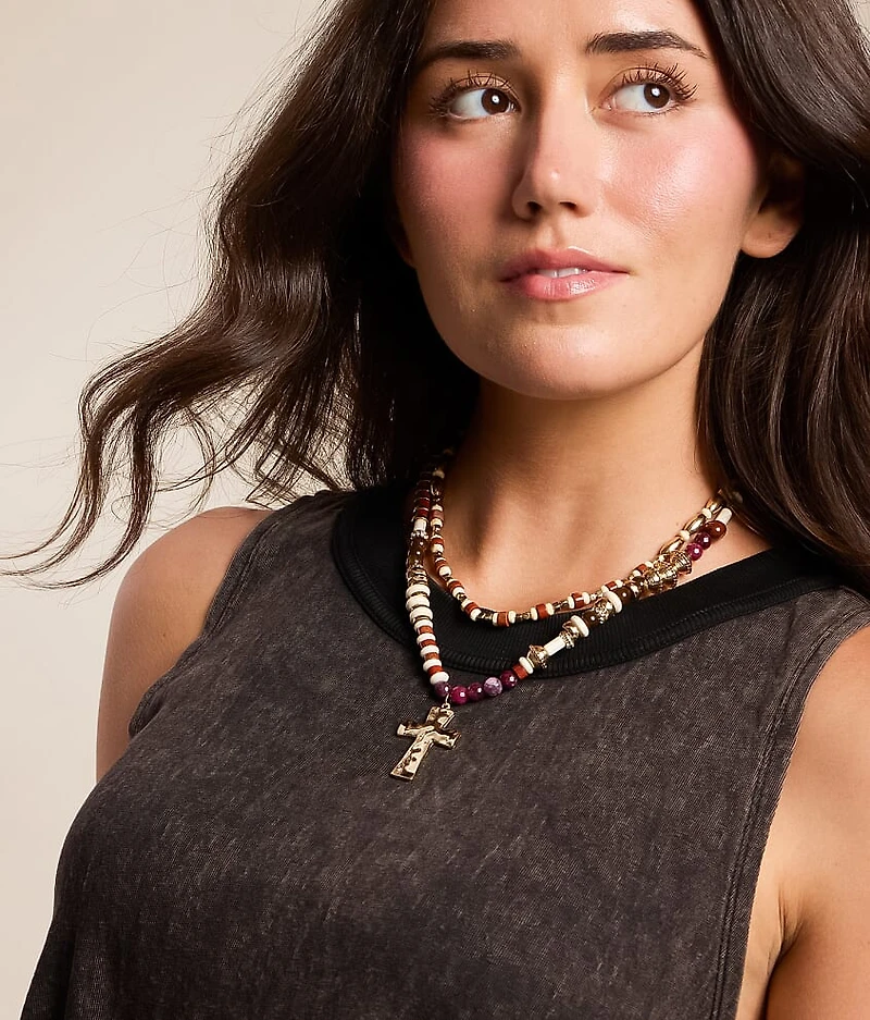 2 Pack Beaded Cross Necklace Set