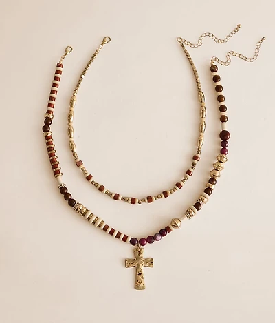 2 Pack Beaded Cross Necklace Set