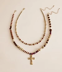 2 Pack Beaded Cross Necklace Set