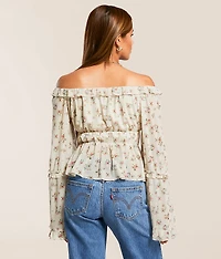Floral Mesh Ruffle Top