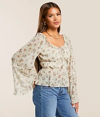 Floral Mesh Ruffle Top