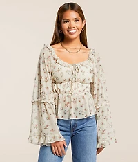 Floral Mesh Ruffle Top