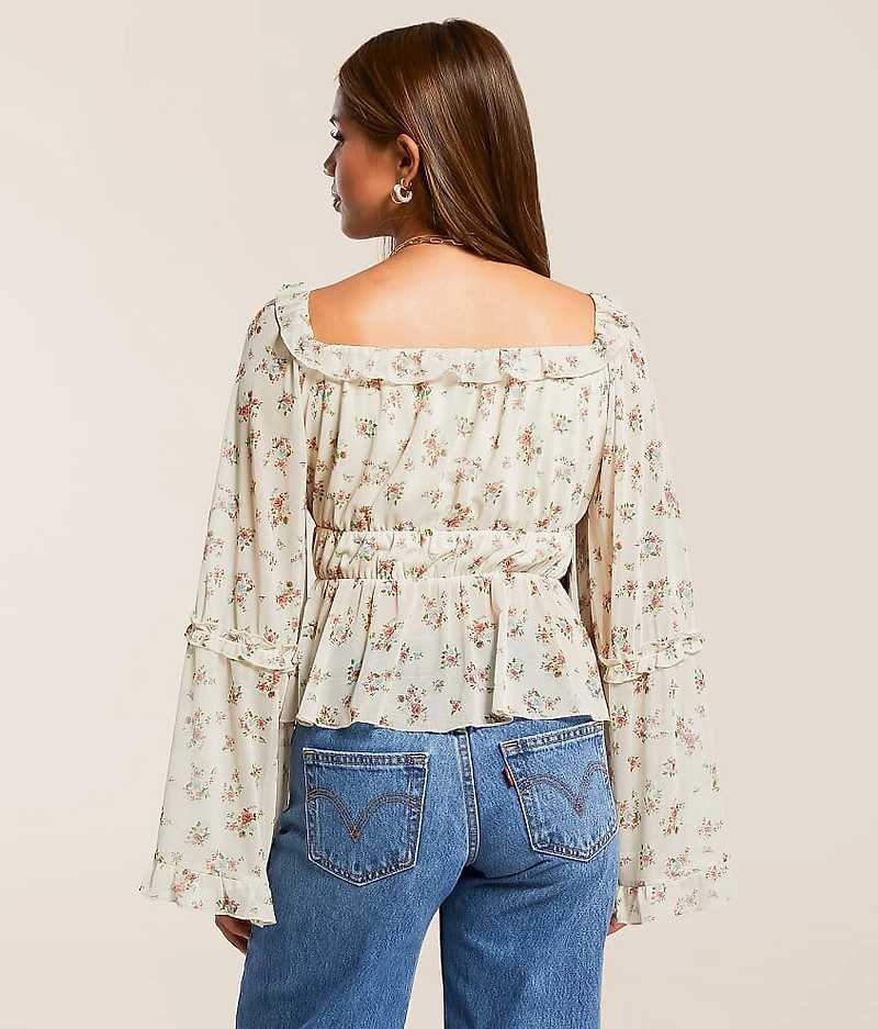 Floral Mesh Ruffle Top
