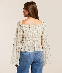 Floral Mesh Ruffle Top