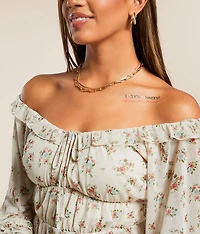 Floral Mesh Ruffle Top