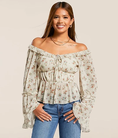 Floral Mesh Ruffle Top