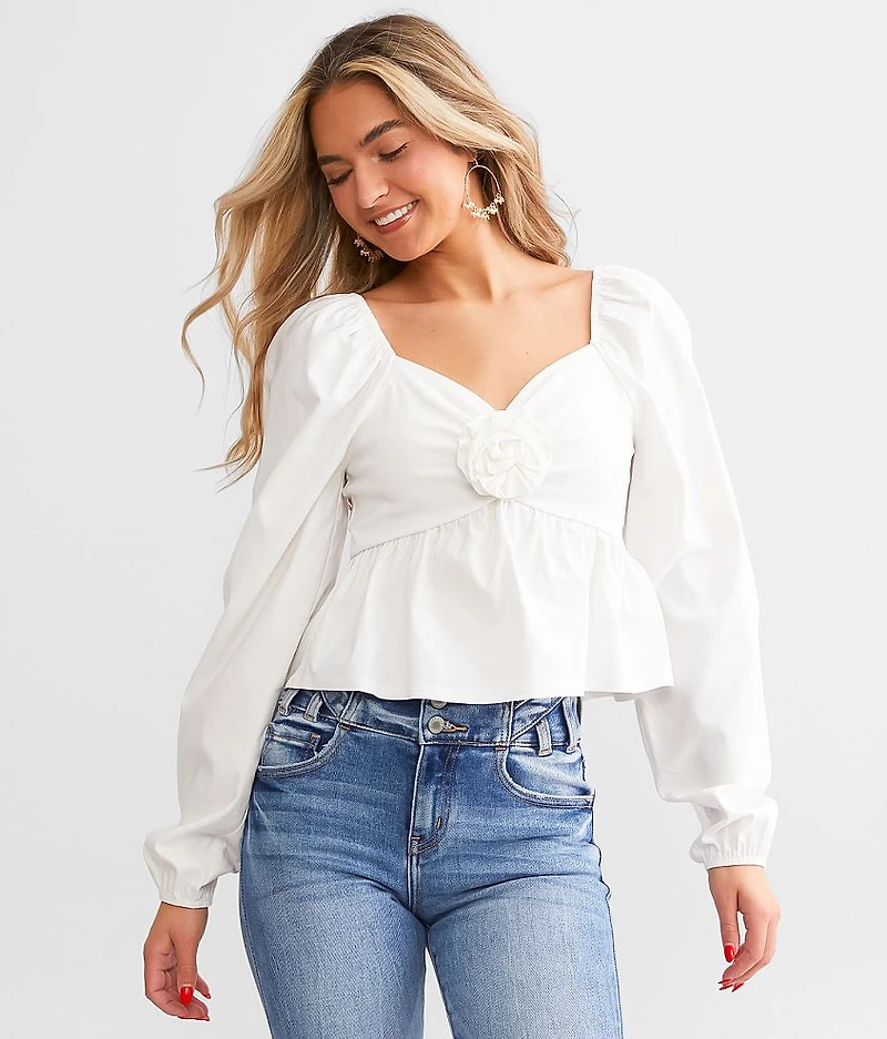 Rosette Cropped Peplum Top