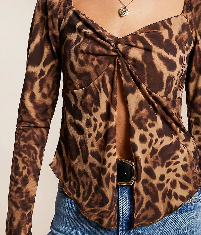 Cheetah Split Front Top