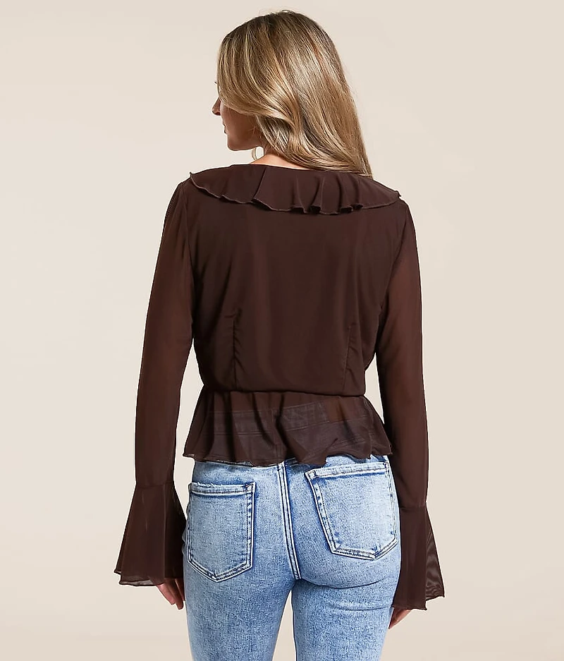 Ruffle Mesh Cropped Top