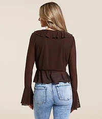 Ruffle Mesh Cropped Top