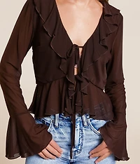 Ruffle Mesh Cropped Top