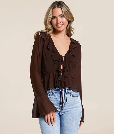Ruffle Mesh Cropped Top