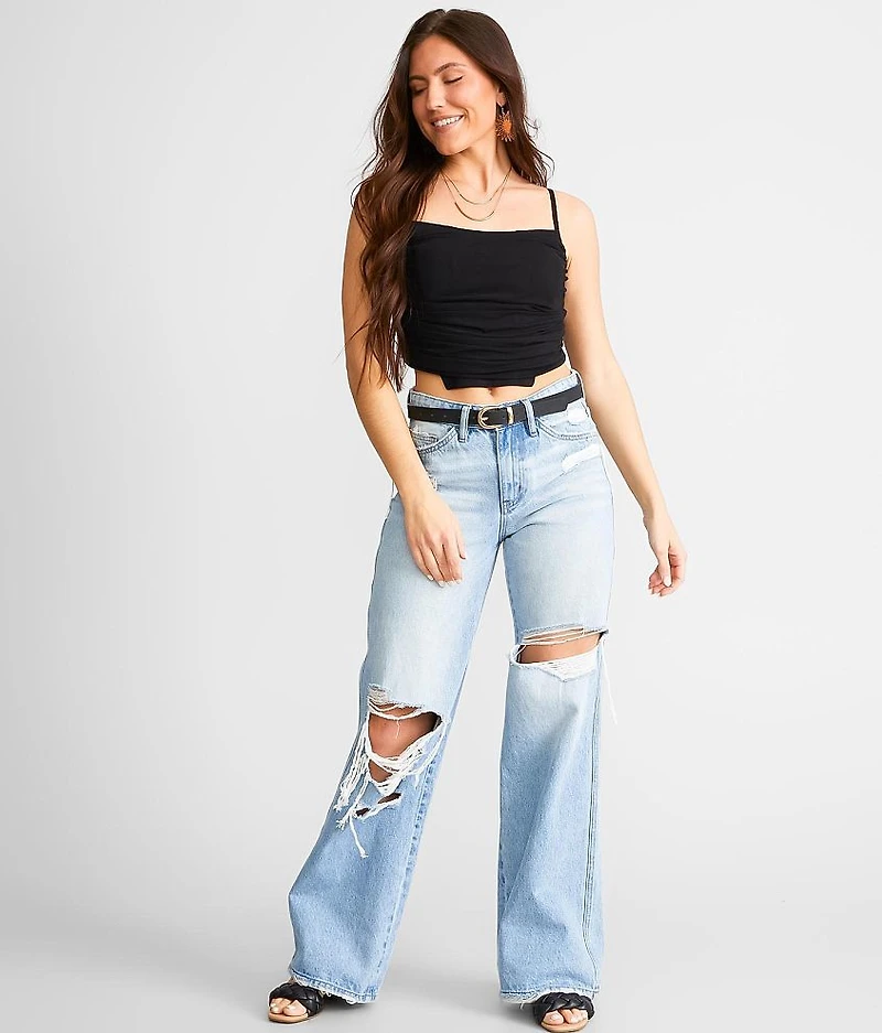 Ruched Mesh Cropped Tank Top