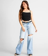 Ruched Mesh Cropped Tank Top