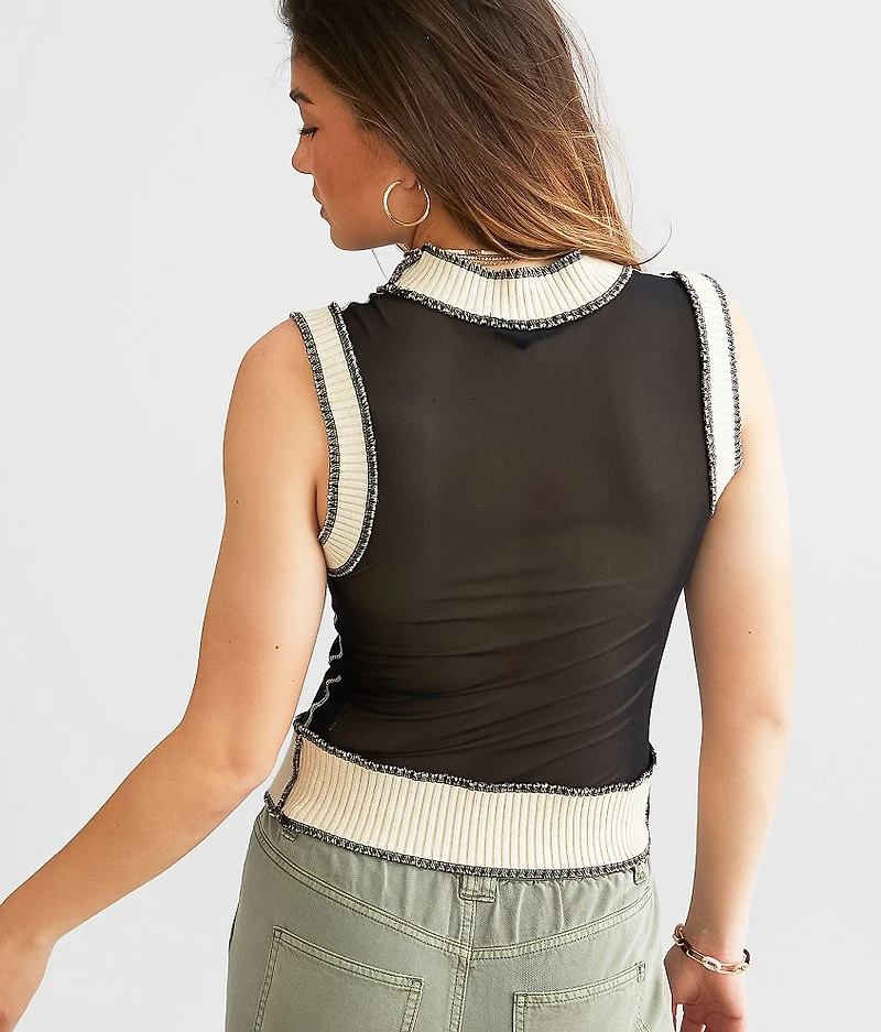 Mesh Mock Neck Tank Top