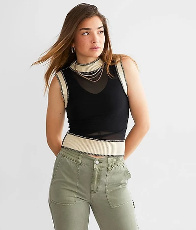 Mesh Mock Neck Tank Top