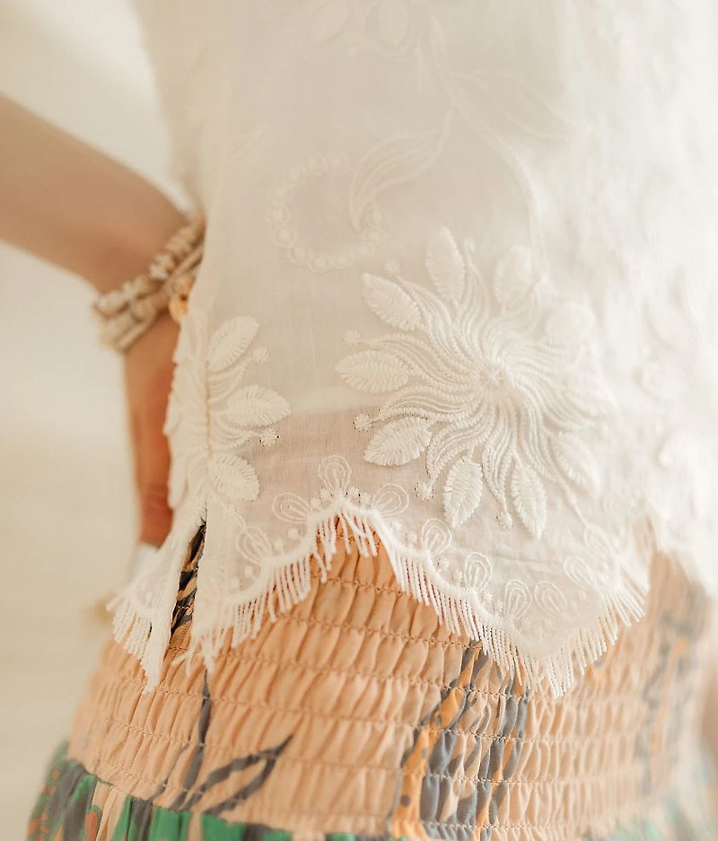 Tonal Jacquard Eyelash Cropped Tank Top