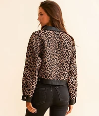 Faux Leather Cropped Cheetah Jacket