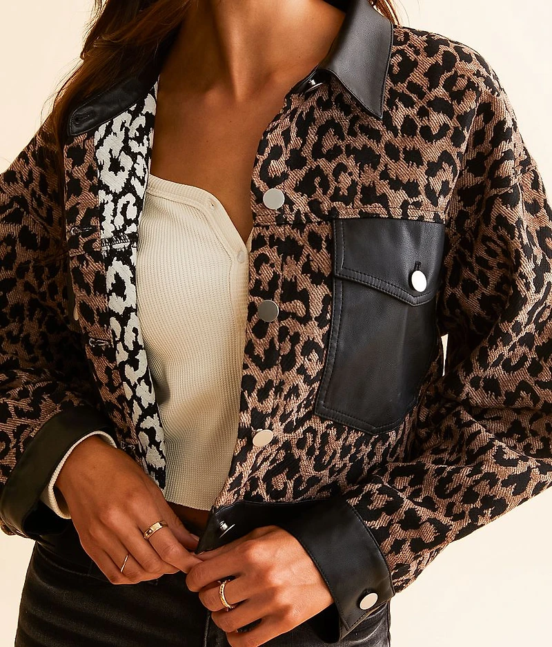 Faux Leather Cropped Cheetah Jacket