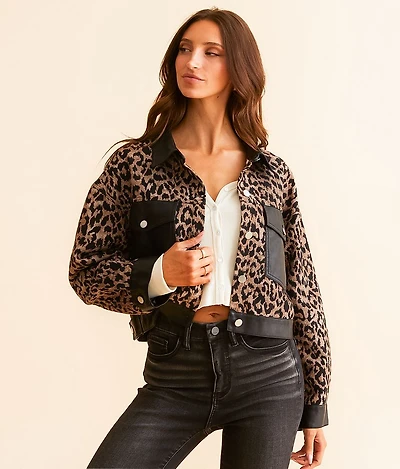Faux Leather Cropped Cheetah Jacket